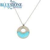 14 KT White Gold Faceted Blue Topaz And Diamond Necklace- 18"